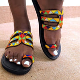 Vibrant Maasai Leather Sandals with Hand-Beaded Maasai Tribal Patterns